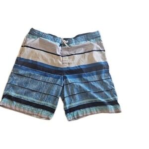 Men's Merona Swim trunks XL (40-42) Blue/Navy Striped Lined Drawstring